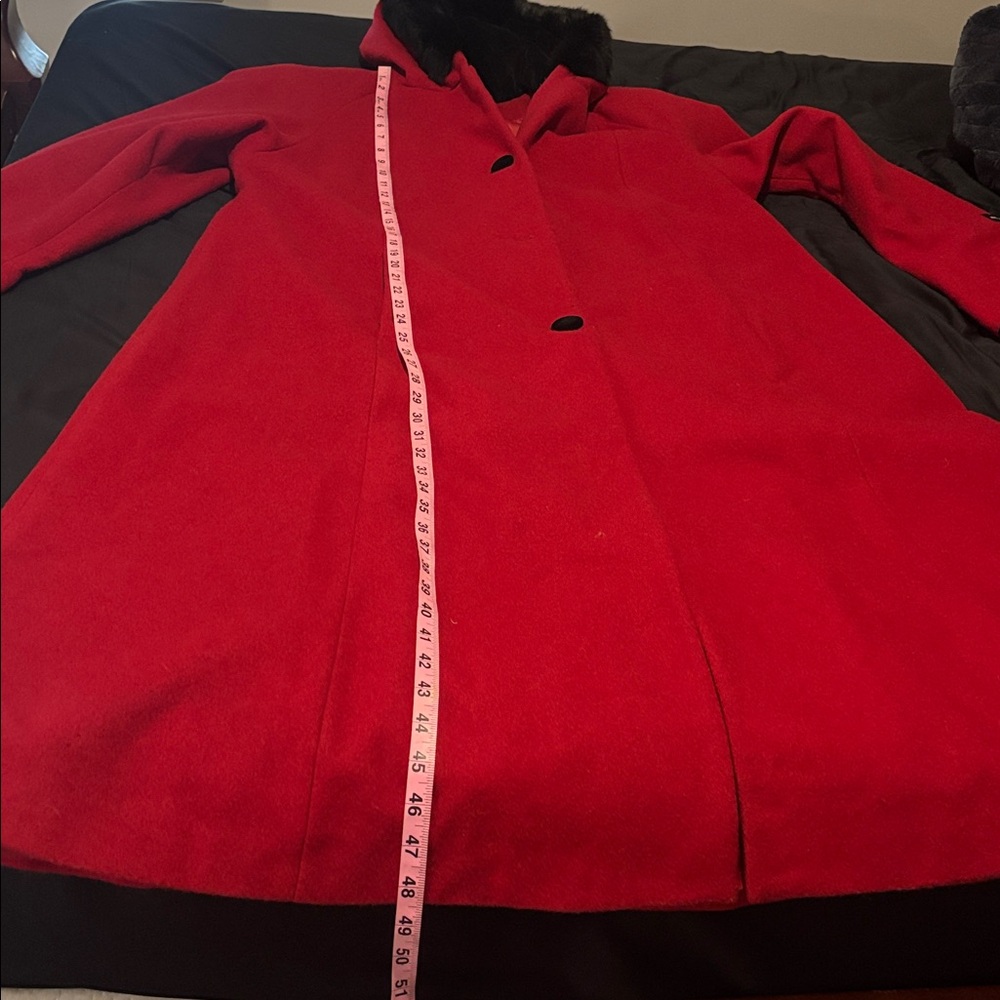 Donnybrook red and black 100% wool coat with genuine fur trim hood size 12 - Picture 16 of 16